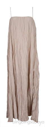 Beige Crinkled Silk-Habotai Maxi Dress
