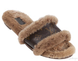 Cognac Monogram Mink Fur Slides
