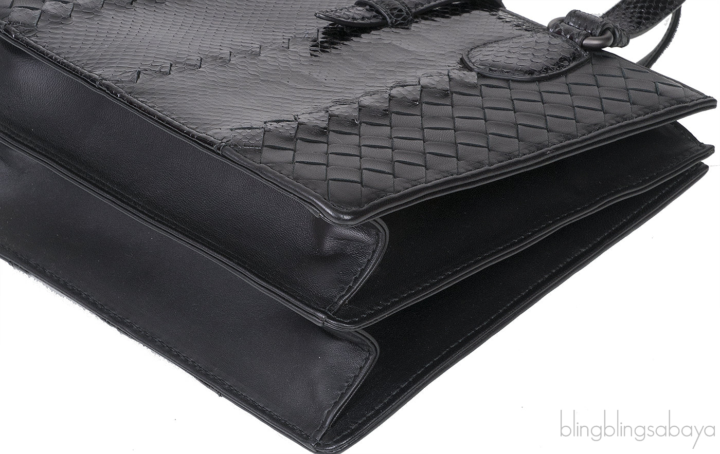 Bottega Veneta Black Intrecciato Leather & Python Handbag