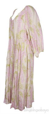 Beige Georgette Floral Print Linen Dress