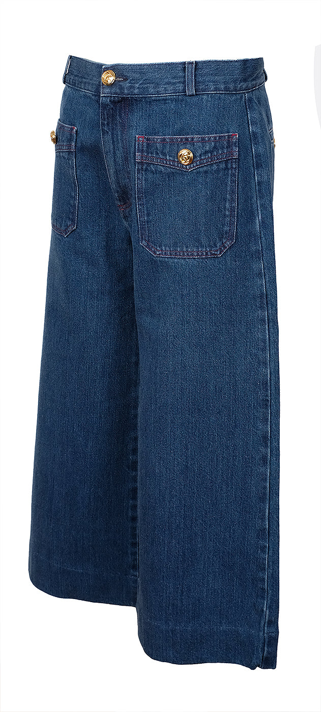Gucci Blue Denim Wide Leg Trouser.