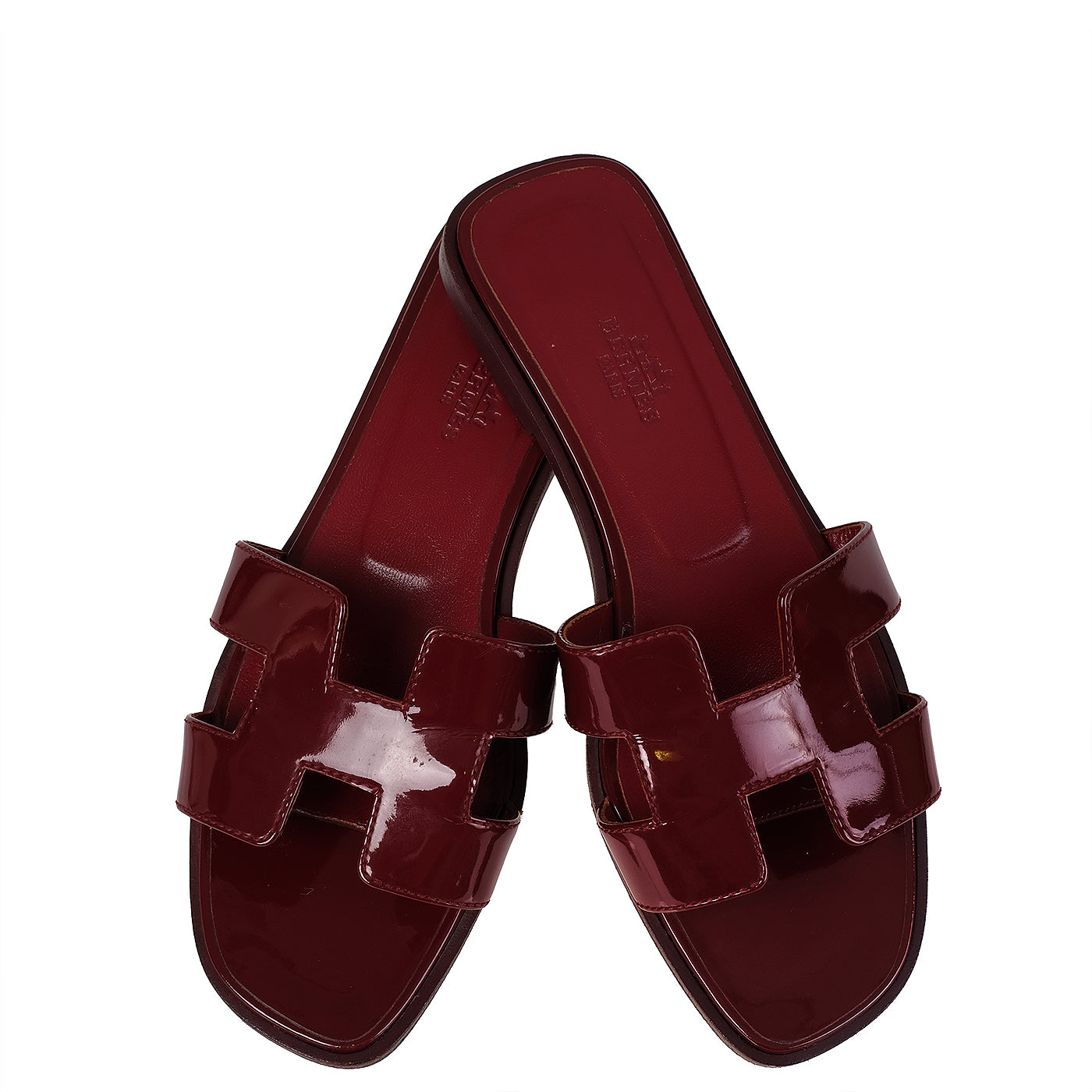 Hermes Rouge H Patent Leather Oran Sandals 36