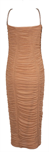 Self-Portrait Nude Ruched  Power Mesh Midi Dress