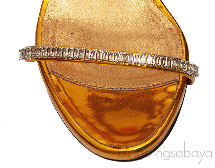 Giuseppe Zanotti Metallic Gold Crystal Embellished Mules