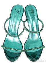 Giuseppe Zanotti Metallic Green Crystal Embellished Mules