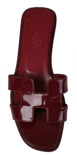 Hermes Rouge H Patent Leather Oran Sandals 36