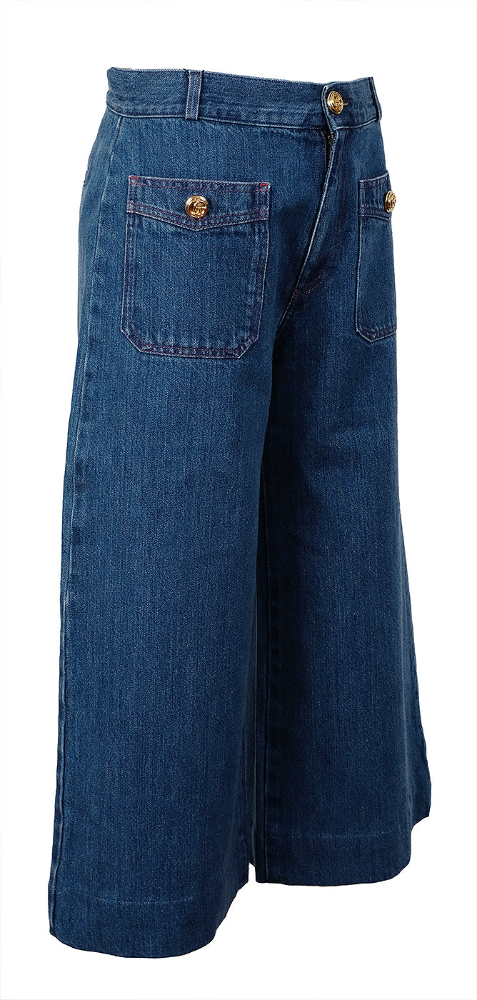 Gucci Blue Denim Wide Leg Trouser.