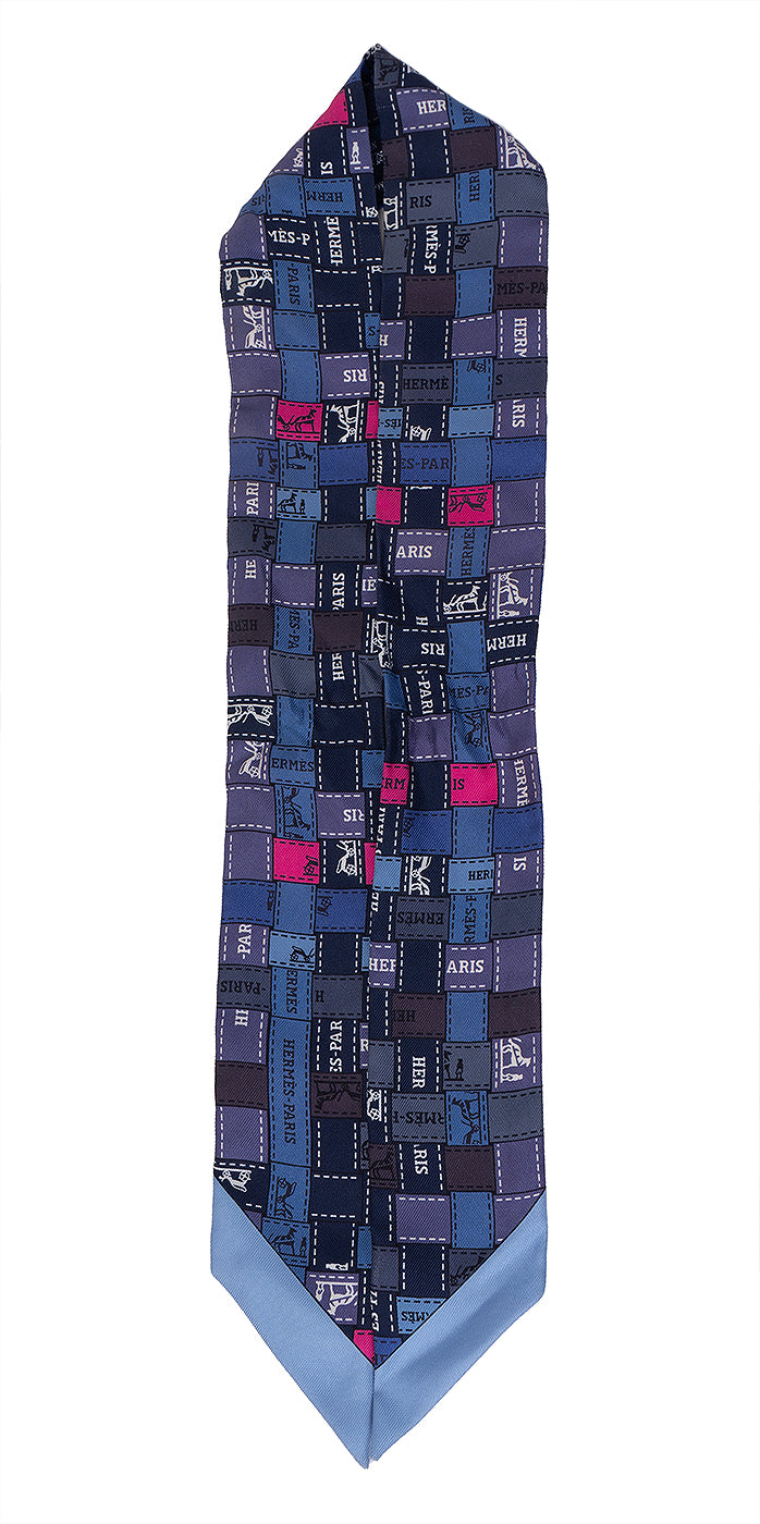 Hermes Bolduc Blue Jean Rose Vif Gris Silk Twilly