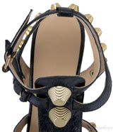 Black Leather Studded Wedge