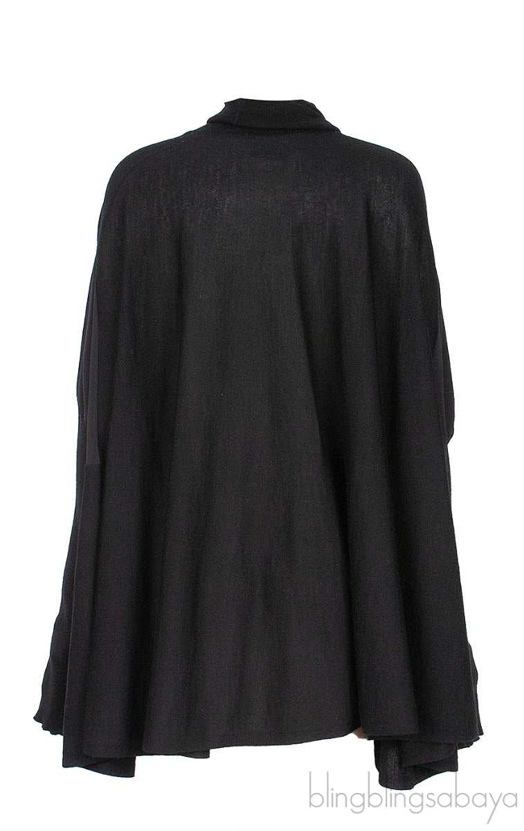 Black Long Sleeves Turtle Neck Poncho Top