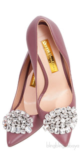 Plum Crystal Embellished Vamp Heels