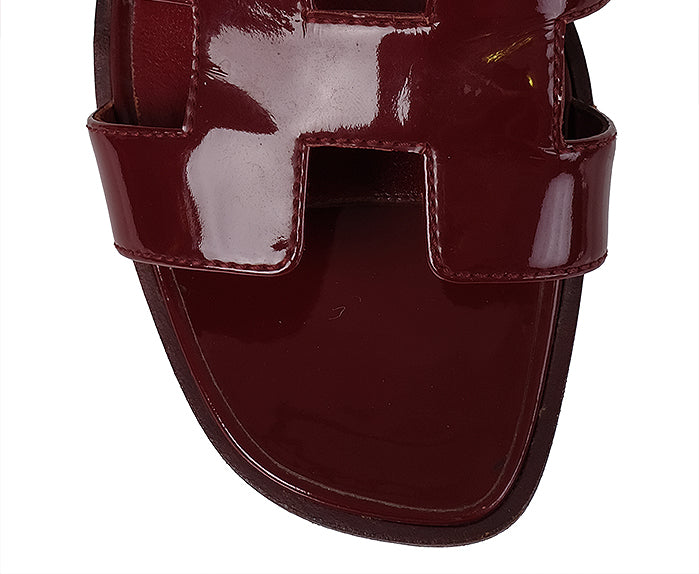 Hermes Rouge H Patent Leather Oran Sandals 36