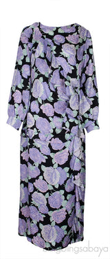 Lavander Floral Print Ruffle Trim Dress