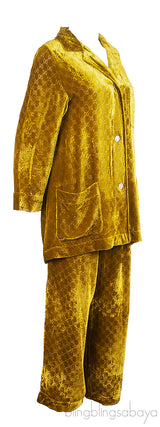 Gucci Gold GG Devore Velvet Shirt & Wide Leg Trouser