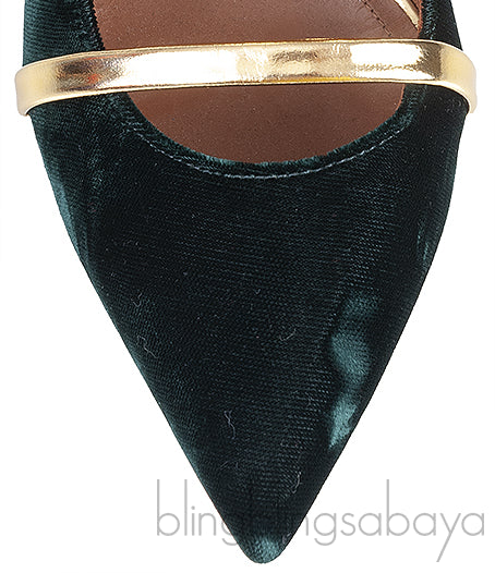Maureen Emerald Velvet Gold Leather Trimmed Heels