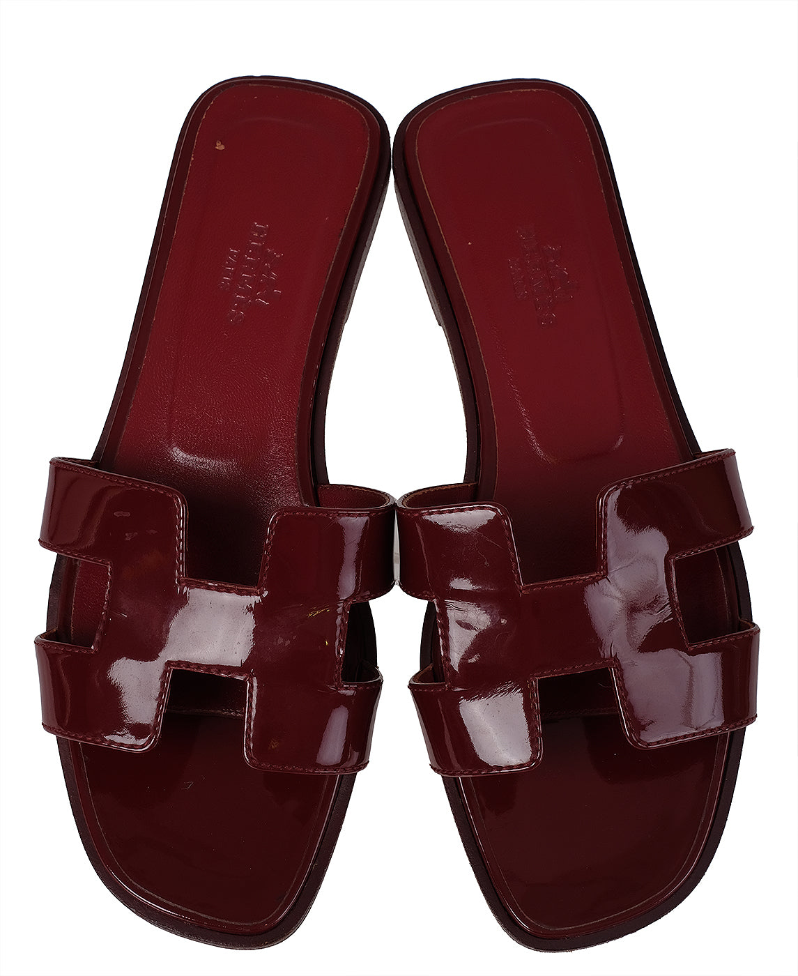 Hermes Rouge H Patent Leather Oran Sandals 36