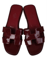 Hermes Rouge H Patent Leather Oran Sandals 36