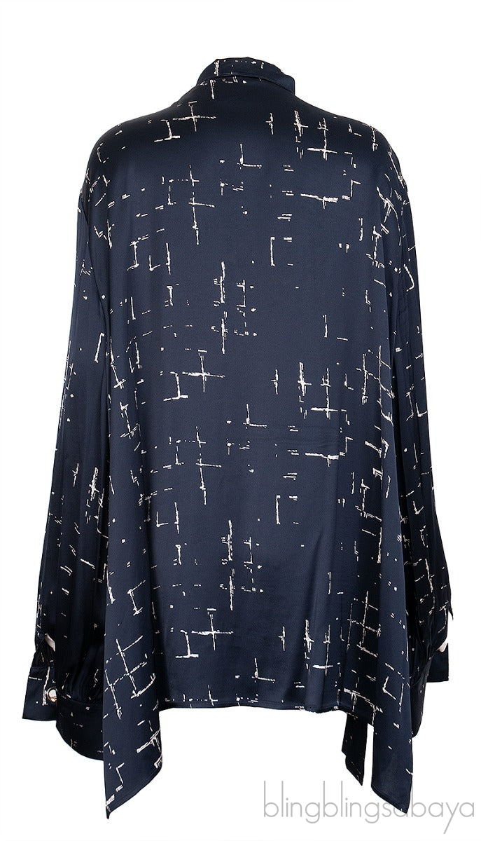 Black Printed Self-tie Blouse