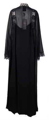 Mauzan Floral Embroidered and Crystal Mesh Abaya