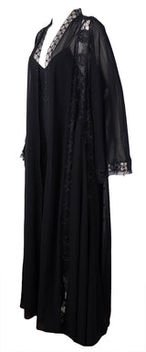 Mauzan Floral Embroidered and Crystal Mesh Abaya