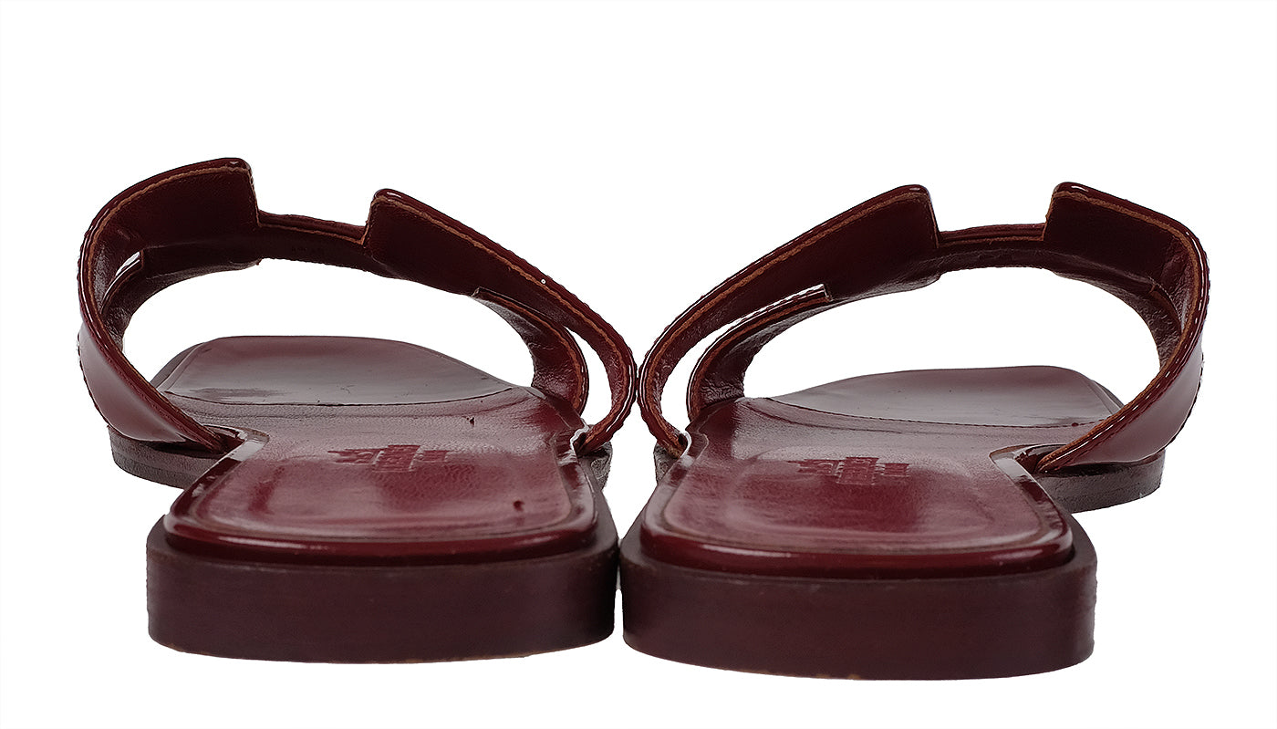 Hermes Rouge H Patent Leather Oran Sandals 36