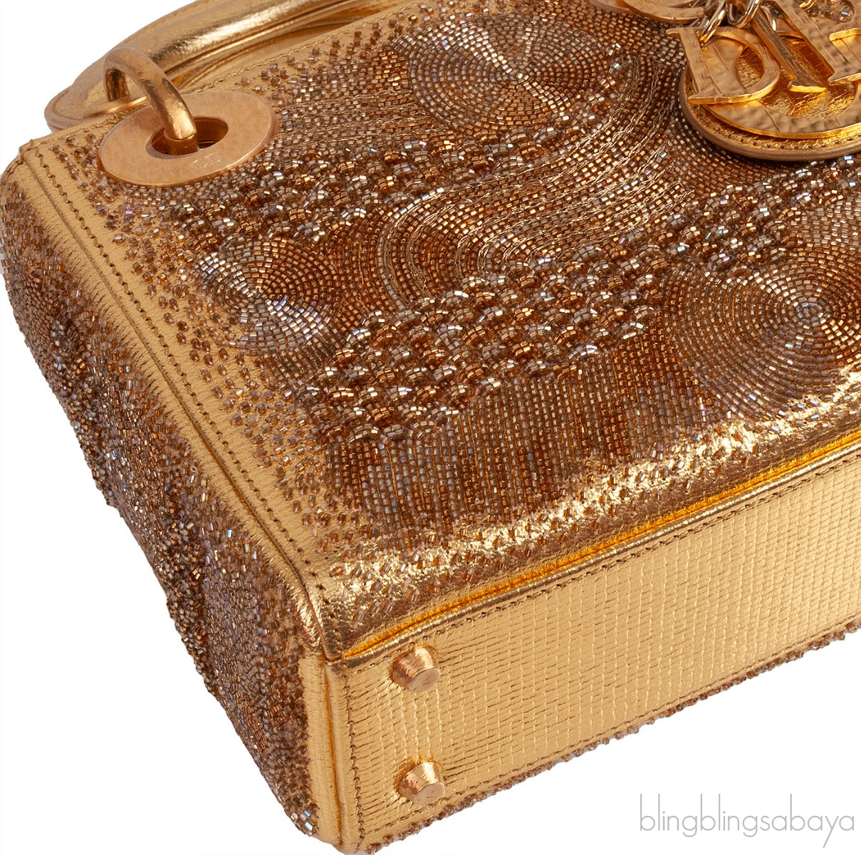 Lady Dior Mini Gold Bead Embellished Bag