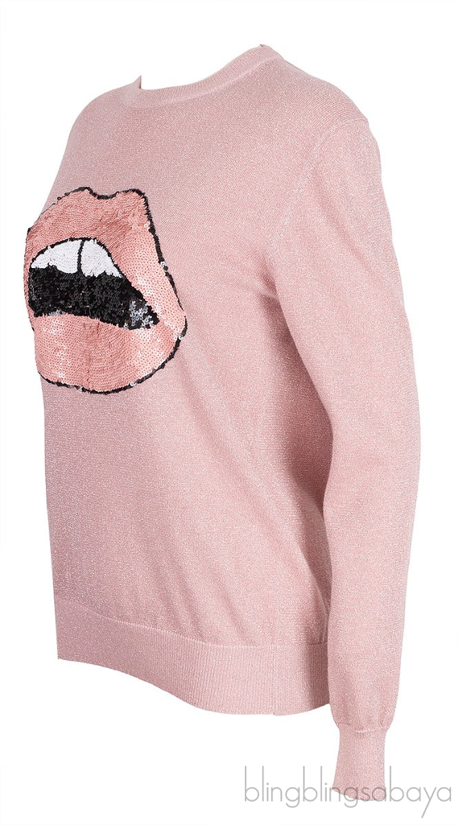Metallic Pink Sequin Lip Sweatshirt