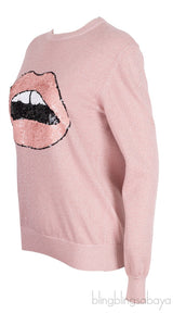 Metallic Pink Sequin Lip Sweatshirt