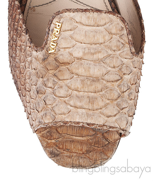 Brown Python Open Toe Slide Sandals 38