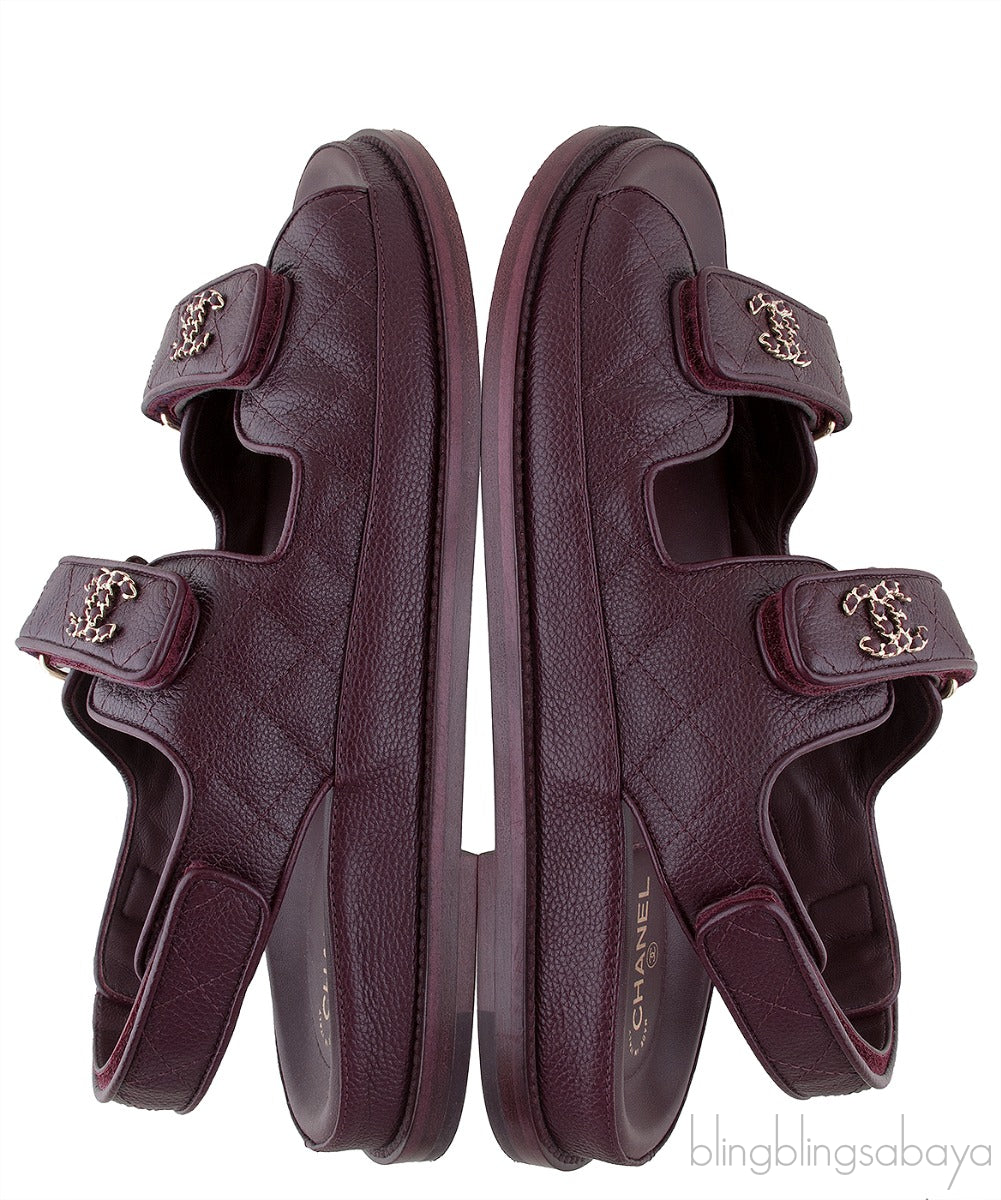 Burgundy Quilted Leather CC Velcro Sandals