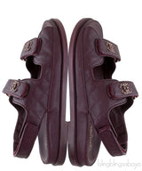 Burgundy Quilted Leather CC Velcro Sandals