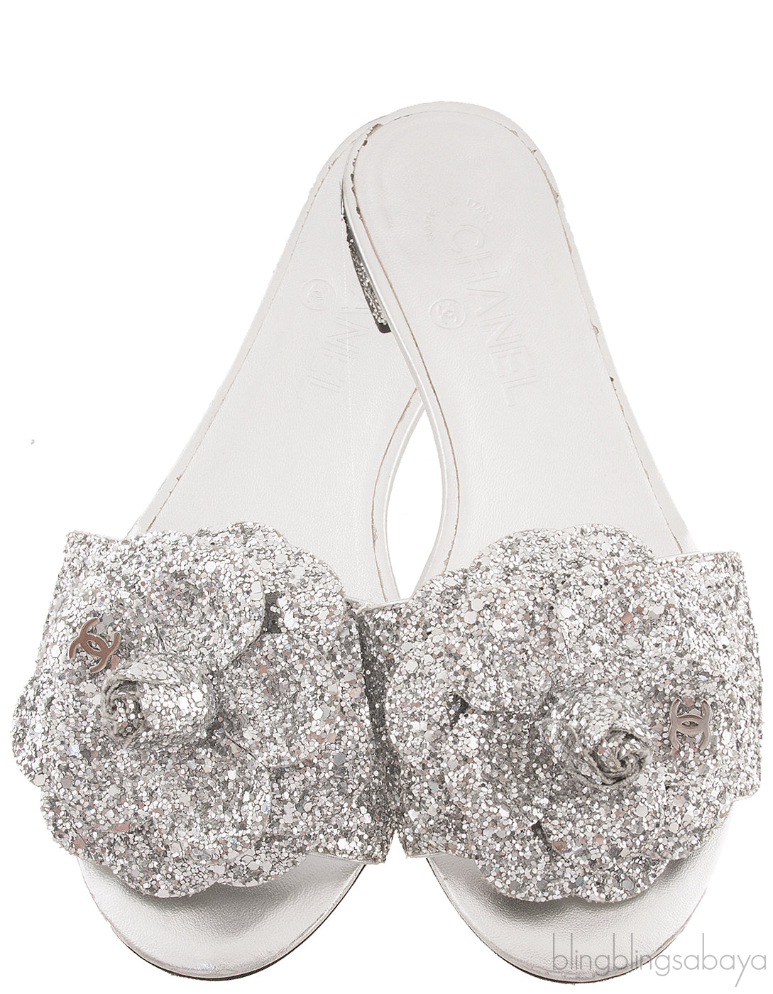 Camellia Floral Glitter Flat Mule