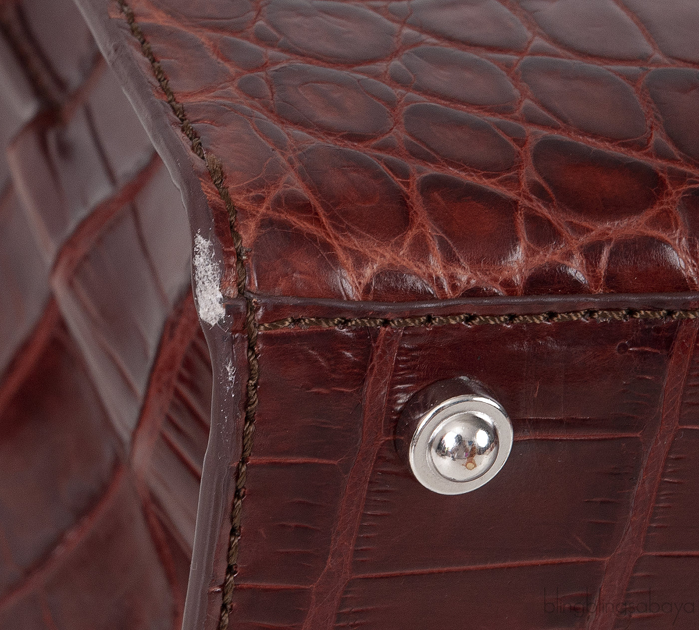 Burgundy Crocodile Top Handle Bag