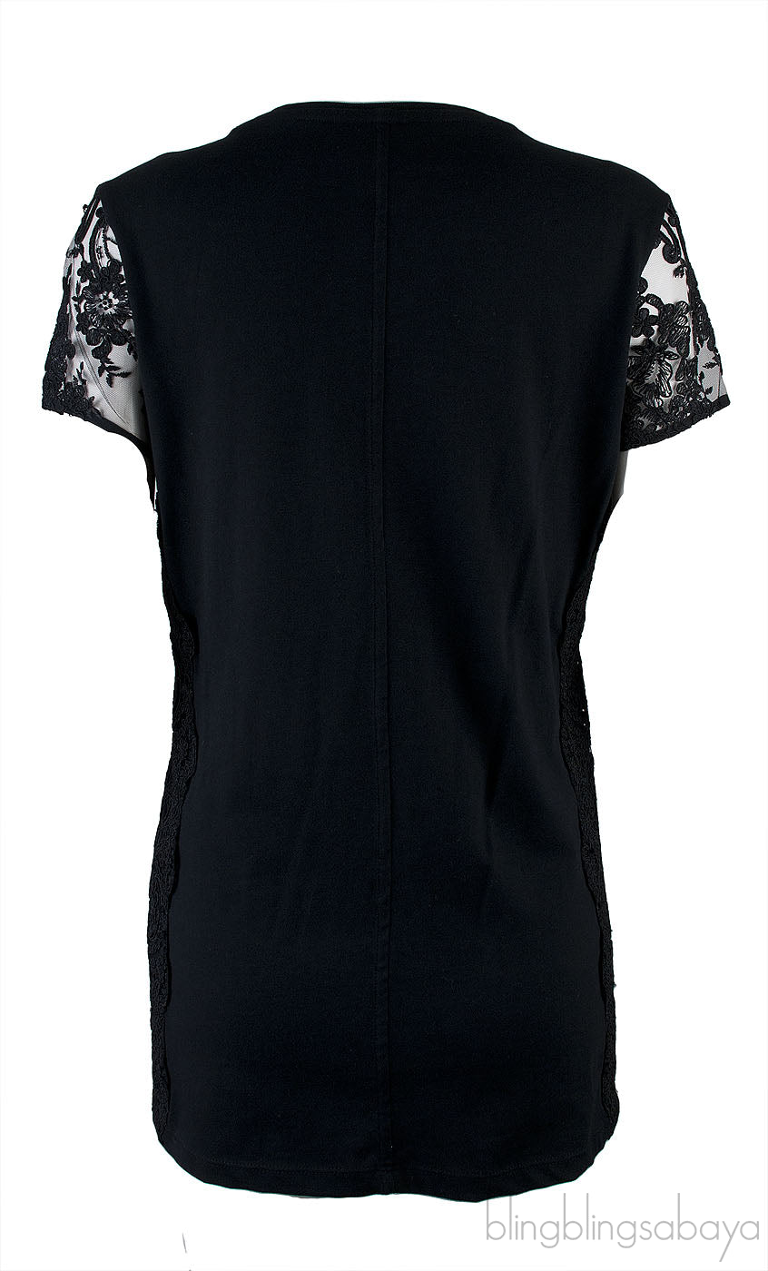 Black Cotton Embroidered T-shirt