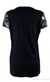 Black Cotton Embroidered T-shirt