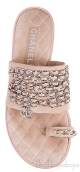 Beige Suede & Chain Sandals