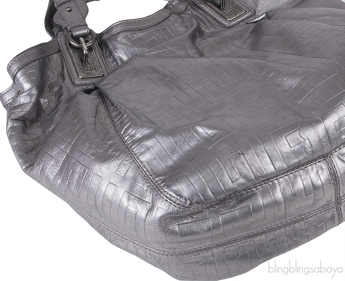 Givenchy Metallic Grey GG Leather Hobo Bag