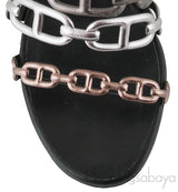 Chain Plain Leather Block Heels