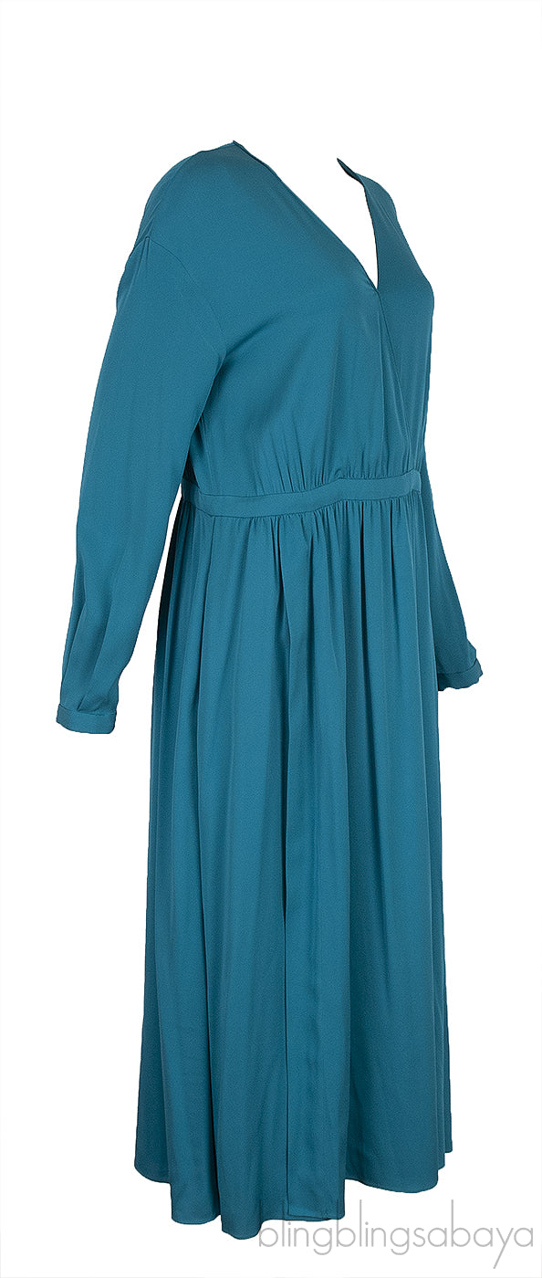 Teal Blue V-neck Long Sleeve Dress