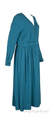 Teal Blue V-neck Long Sleeve Dress