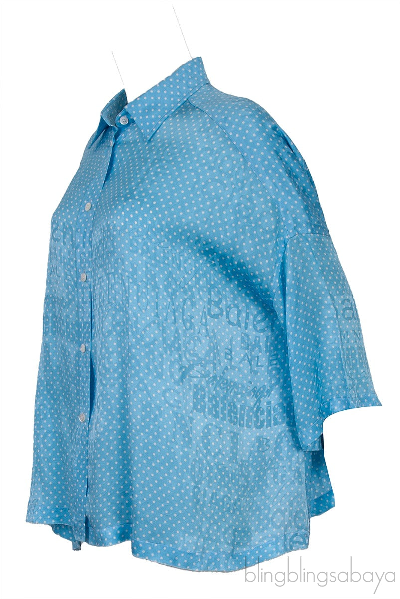 Light Blue Oversize Polka-dot Logo Print Shirt