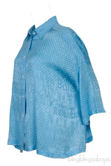 Light Blue Oversize Polka-dot Logo Print Shirt