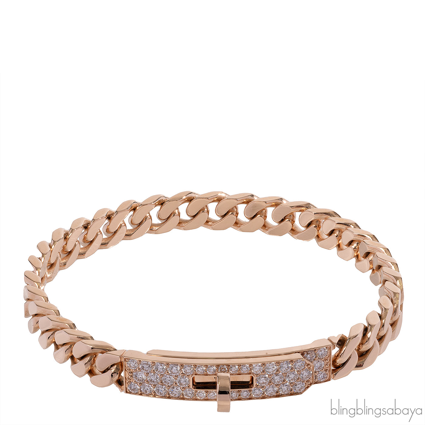 Hermes Kelly Gourmette Link 18k Rose Gold Diamonds Bracelet