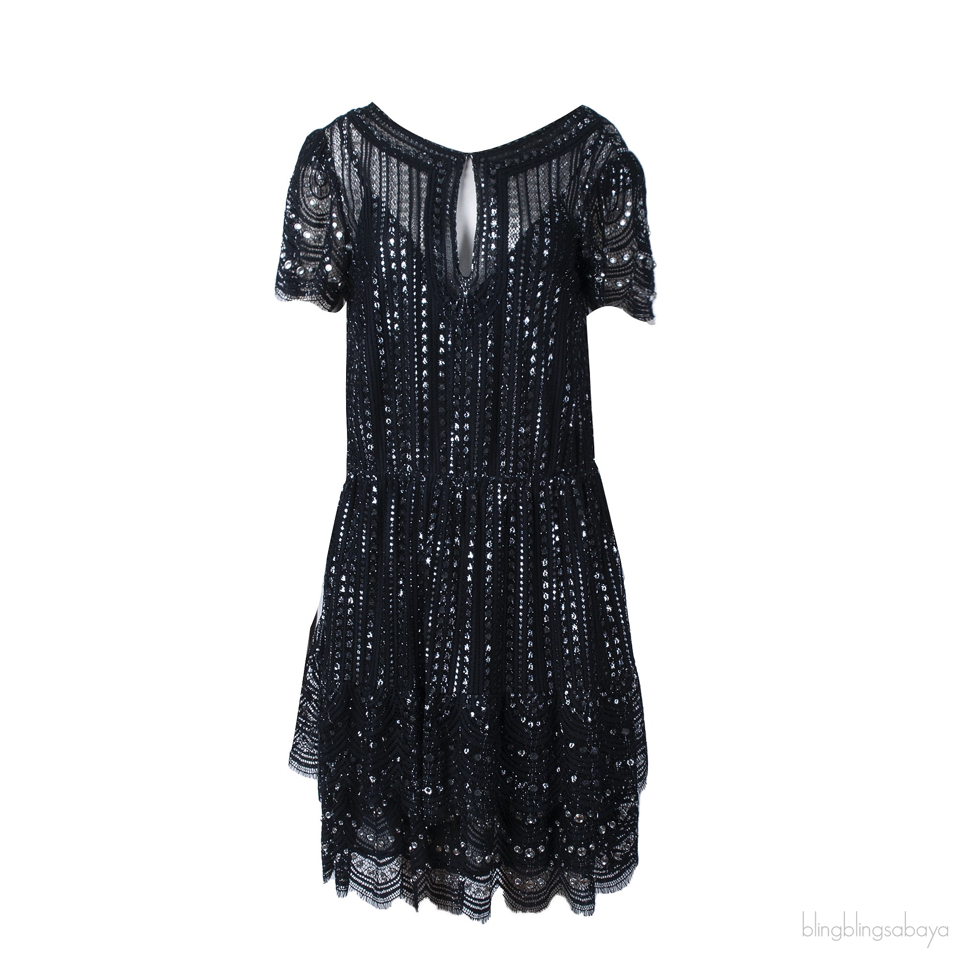 Michael Kors Black Lame Studded Lace Dress