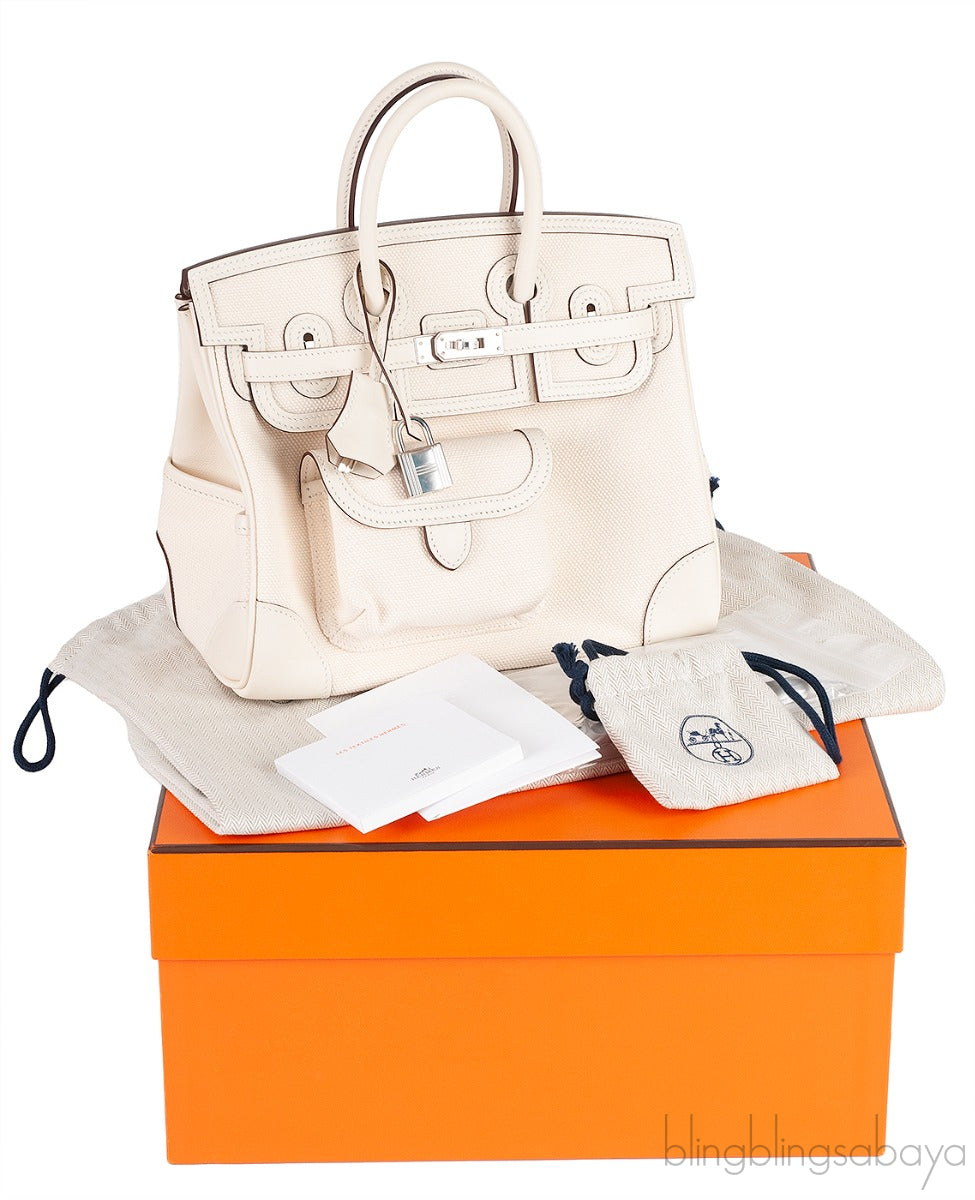 Birkin 25 Cargo Nata Toile Goeland Bag Swift PHW