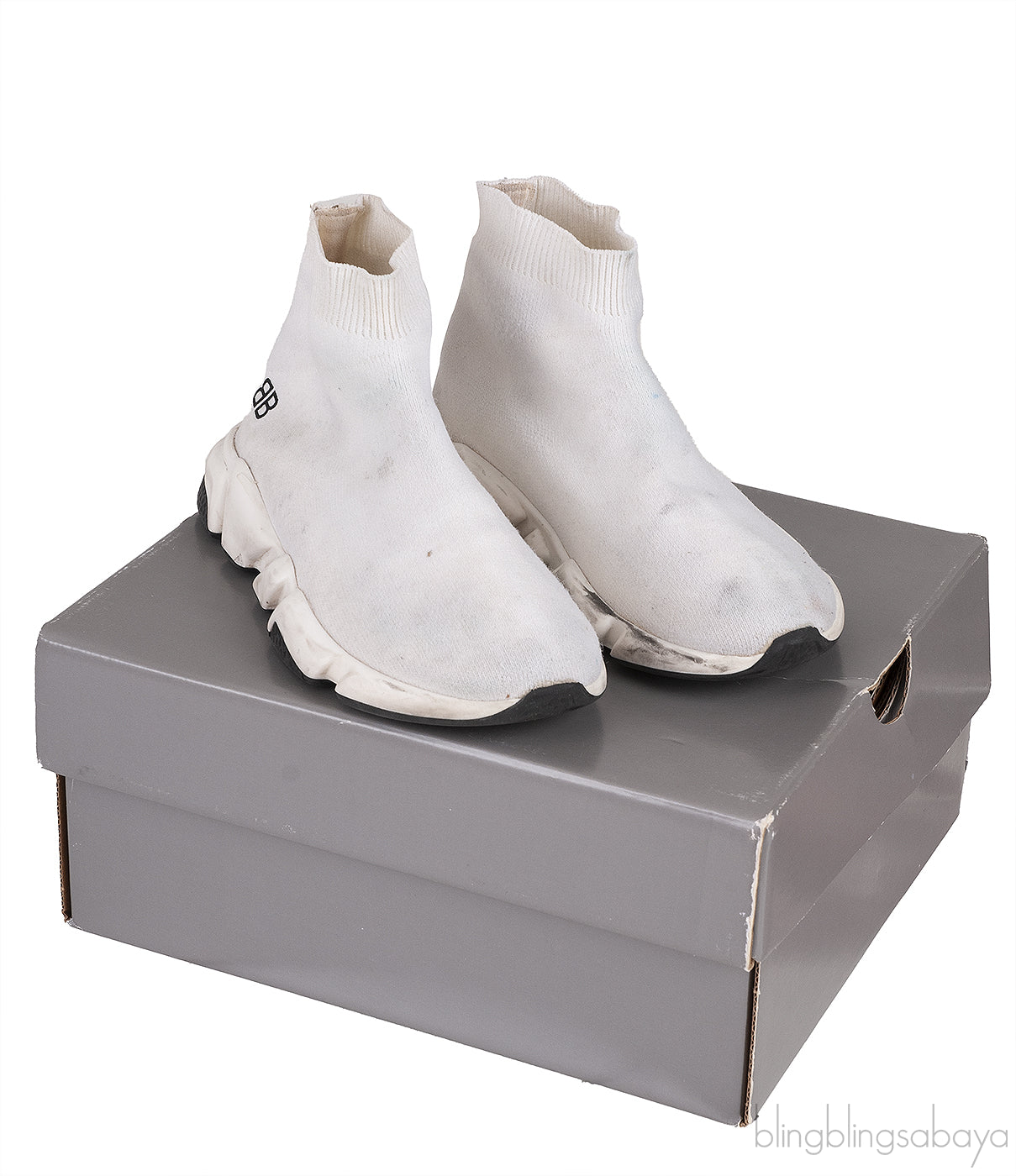 Speed Stretch-knit White High Top Kids Sneakers