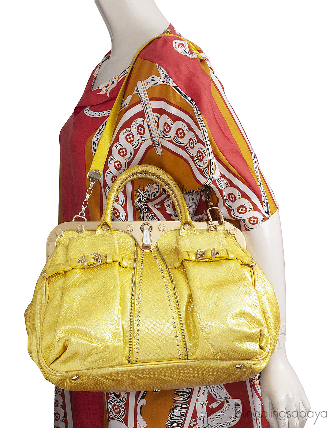 Versace Yellow Python Frame Shoulder Bag
