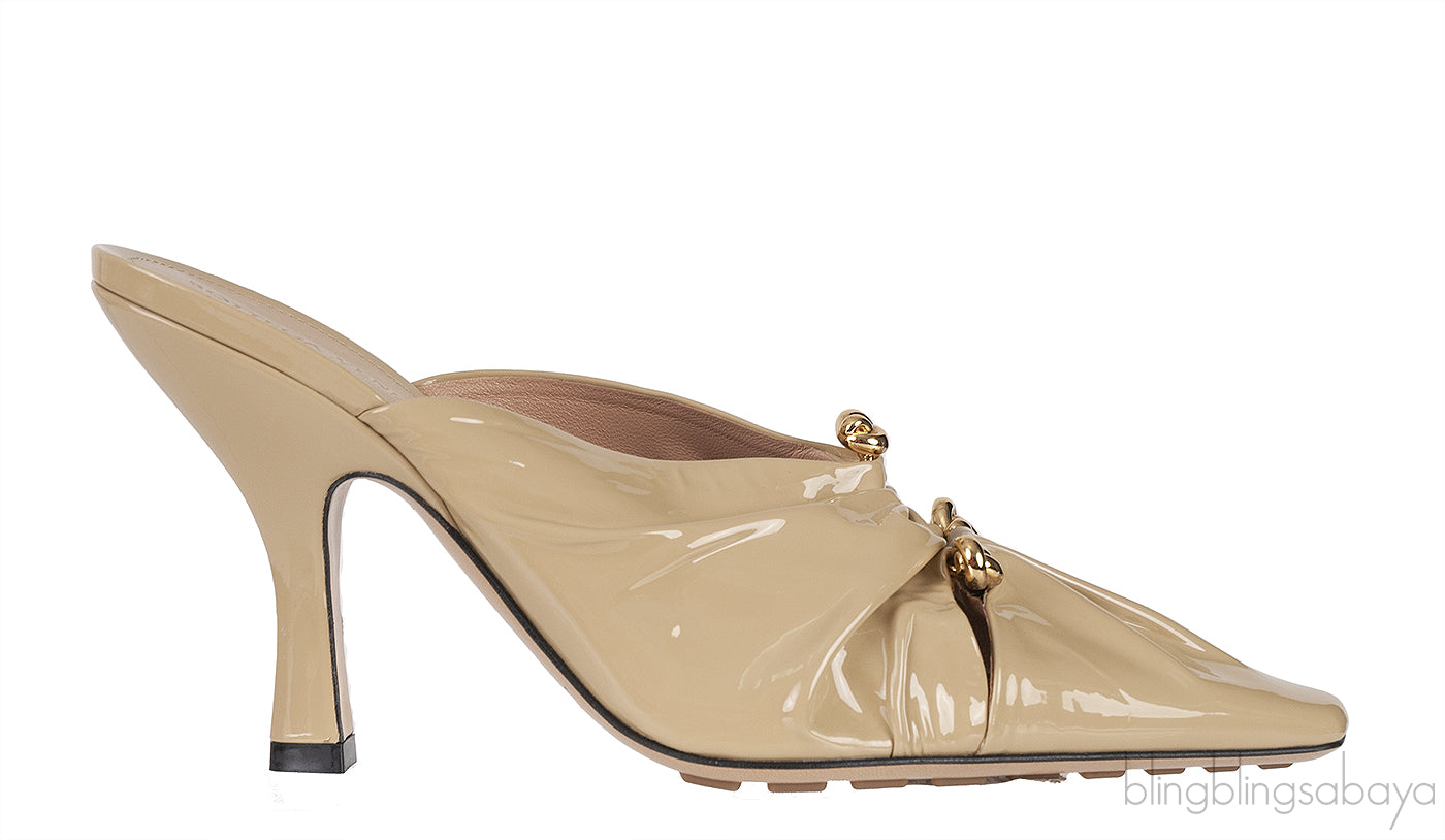 Beige Patent Leather Bunny Mules