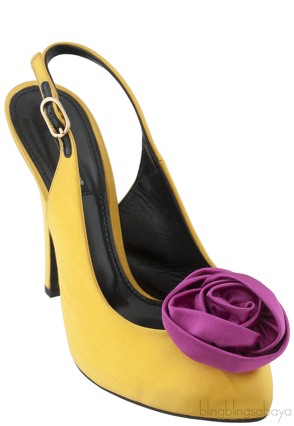 Bi-color Satin Floral Vamp Slingback