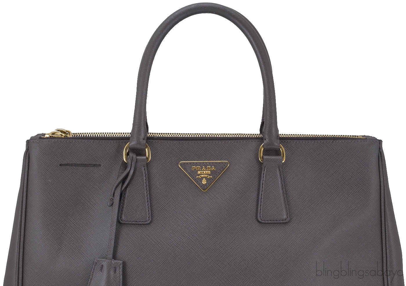 Grey Saffiano Double Zip Bag GHW